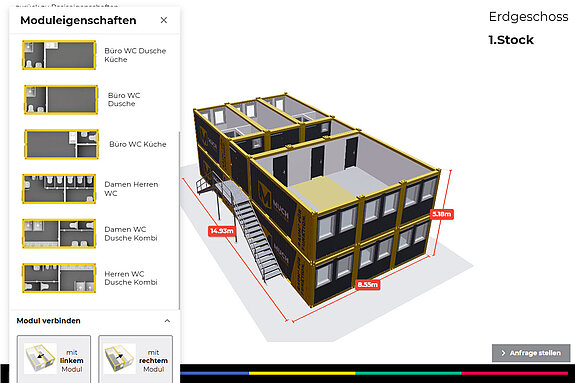 MUCH Container Konfigurator: Schritt 2 - MUCH Container Konfigurator: Schritt 1 - Bürocontainer Module definieren