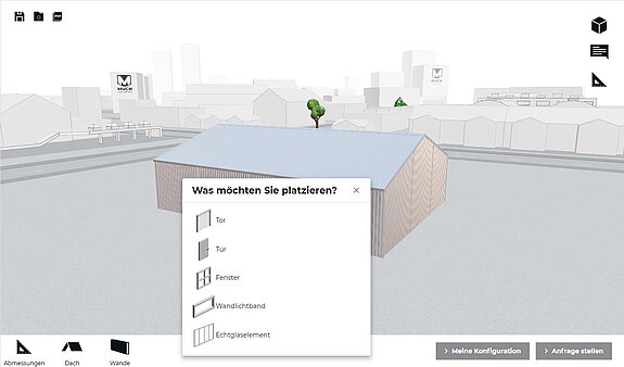 MUCH 3D Hallenkonfigurator - Schritt 4 Ausstattung