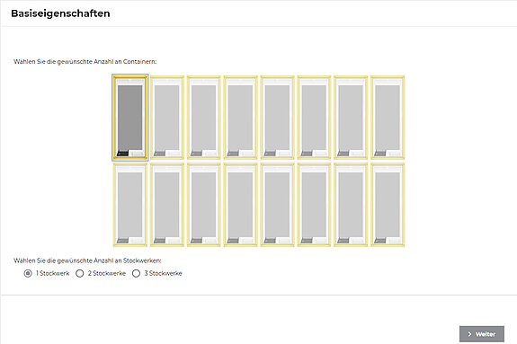 MUCH Container Konfigurator: Schritt 1 - Anzahl Bürocontainer definieren